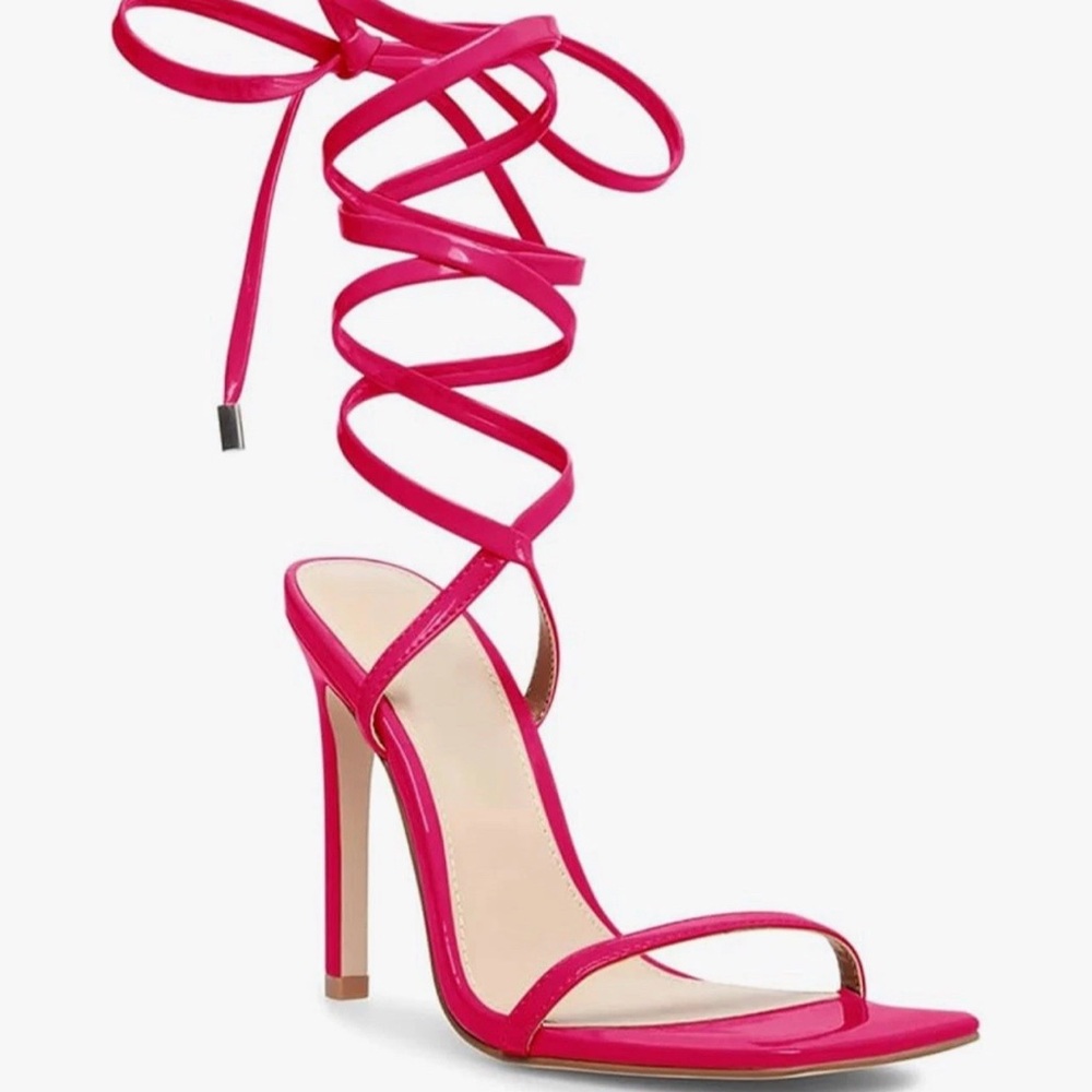 Womens Strappy Squared Open Toe Stelitto High Heeled Sandals Size 7.5 Hot Pink